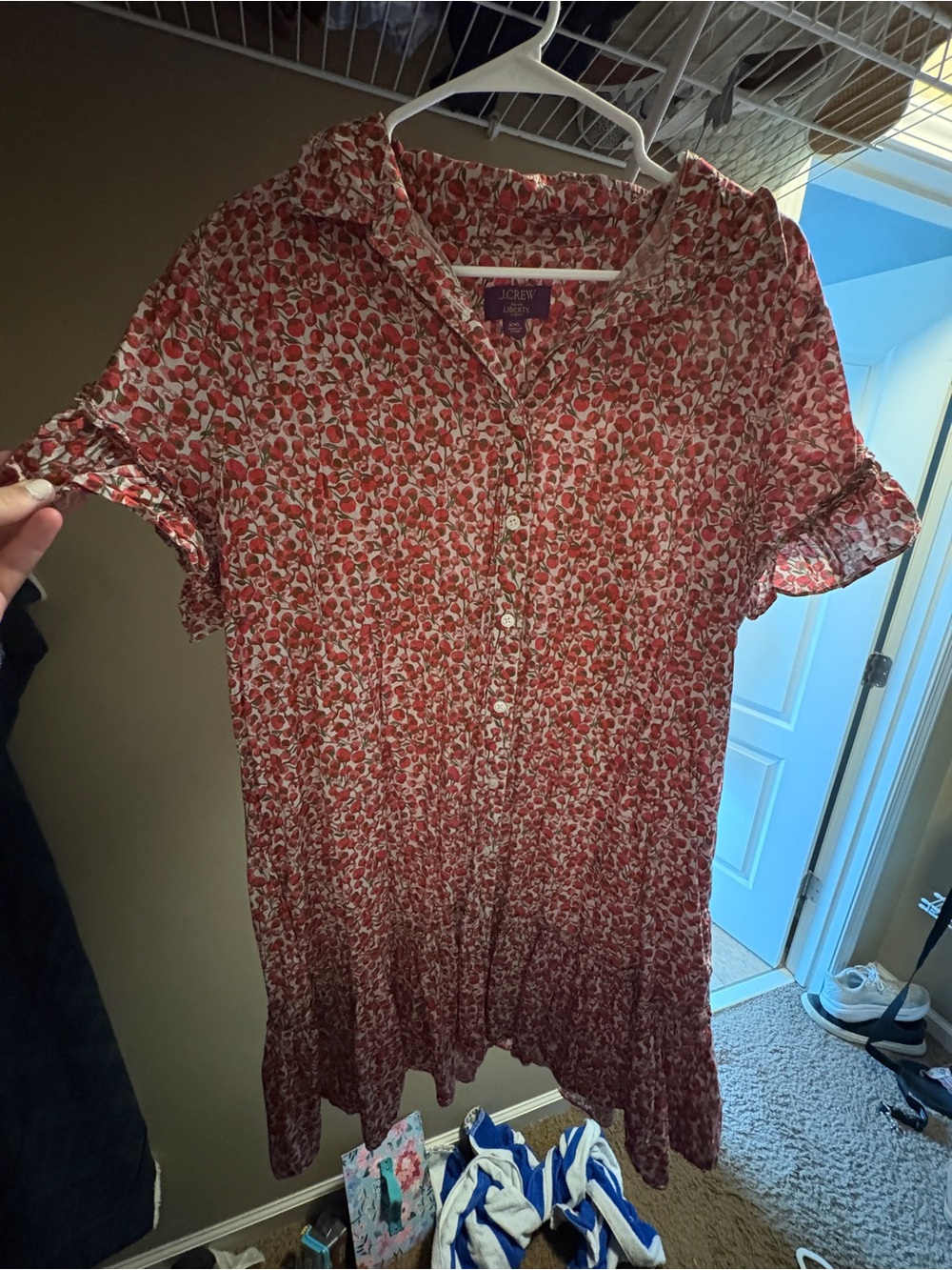J.Crew Liberty London Red Floral Button-Front Tiered Dress
